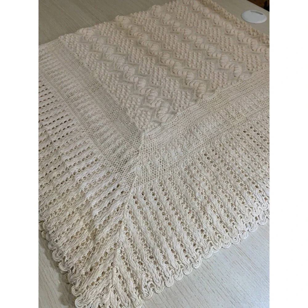 Vintage Handmade Lace & Popcorn Crochet Pale Pink & Champagne 43